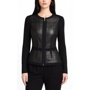 Rebecca Taylor Quilted Leather Panel Moto Jacket